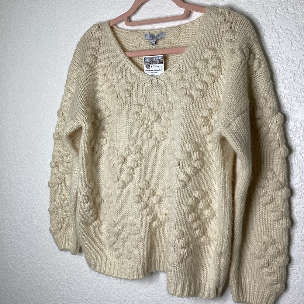 FAVLUX FASHION SIZE S IVORY CREAM KNIT‎ SWEATER BOBBLE HEARTS BOHO VALENTINES - Picture 4 of 10